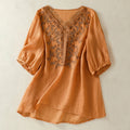 Buddha Stones Embroidered Lace Casual Women's Cotton Linen Half Sleeve T-shirt