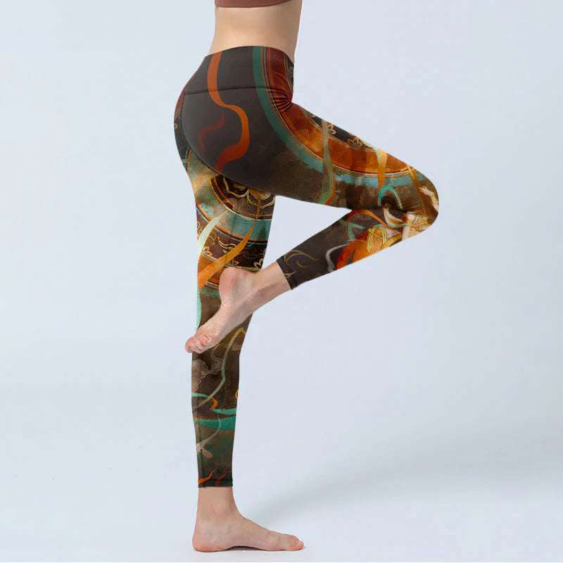 Buddha Stones Colorful Fairy Lute Ribbon Flower Circle Pattern Print Gym Leggings Women's Yoga Pants
