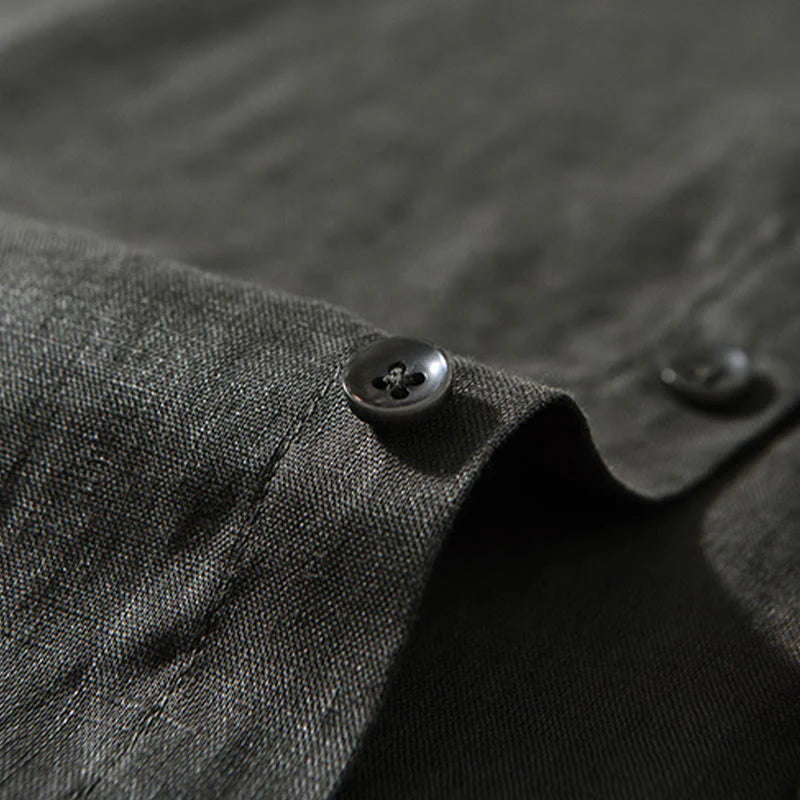 Buddha Stones Simple Fall Long Sleeve Buttons Design Linen Men's Shirts
