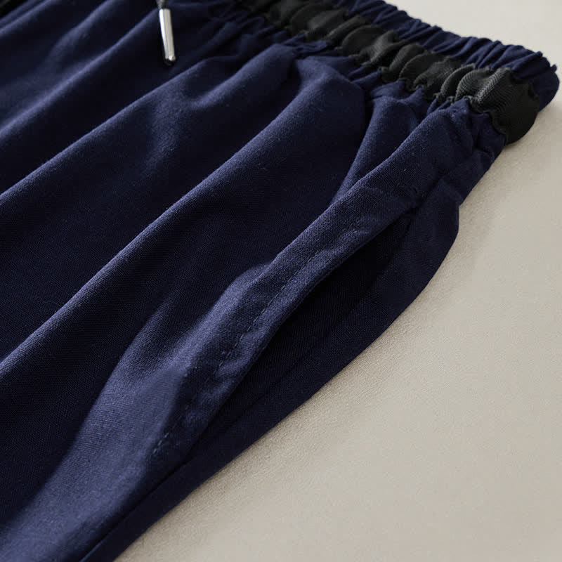 Buddha Stones Commute Drawstring Cotton Cropped Women's Wide Leg Pants With Pockets