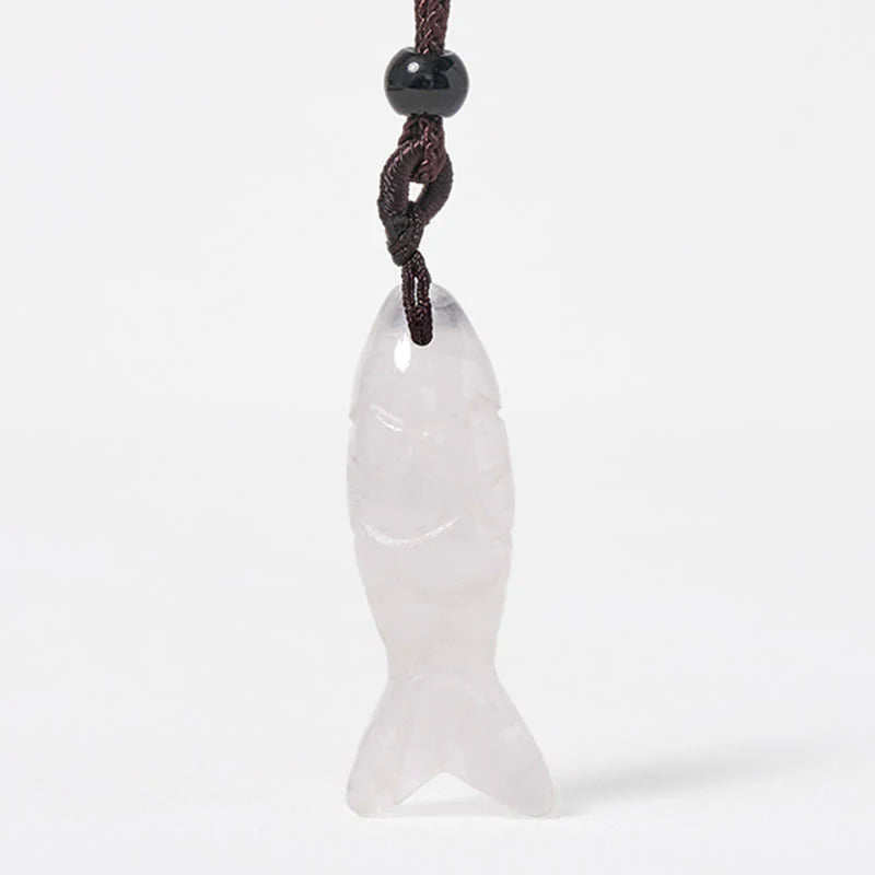Buddha Stones Carving Koi Fish Pink Crystal Indian Agate Amethyst Warmth Prosperity Necklace Pendant