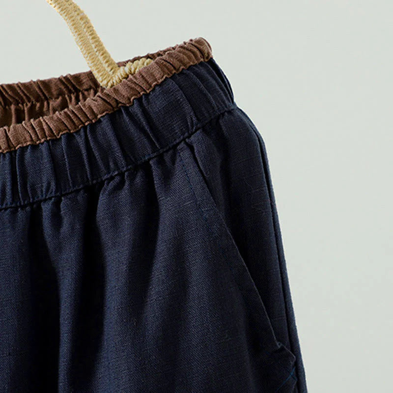 Buddha Stones Winter Contrasting Drawstring Cotton Linen Women's Wide Leg Pants With Pockets