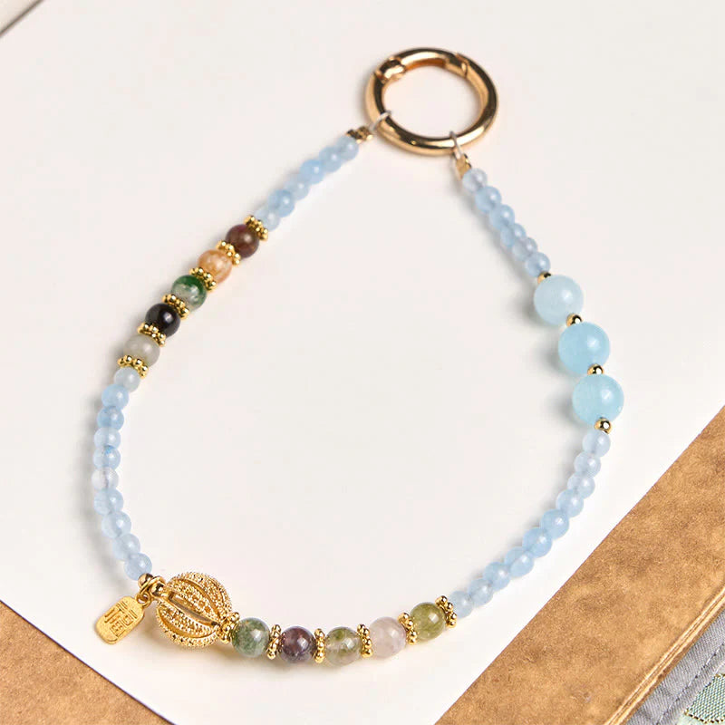 Buddha Stones Fu Character Blue Chalcedony Emotional Balance Key Chain Phone Hanging Decoration