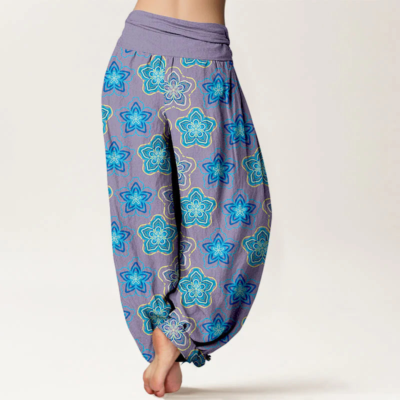 Buddha Stones Cotton Regular Layout Of Five-petal Flower Pattern Women's Elastic Waist Harem Pants