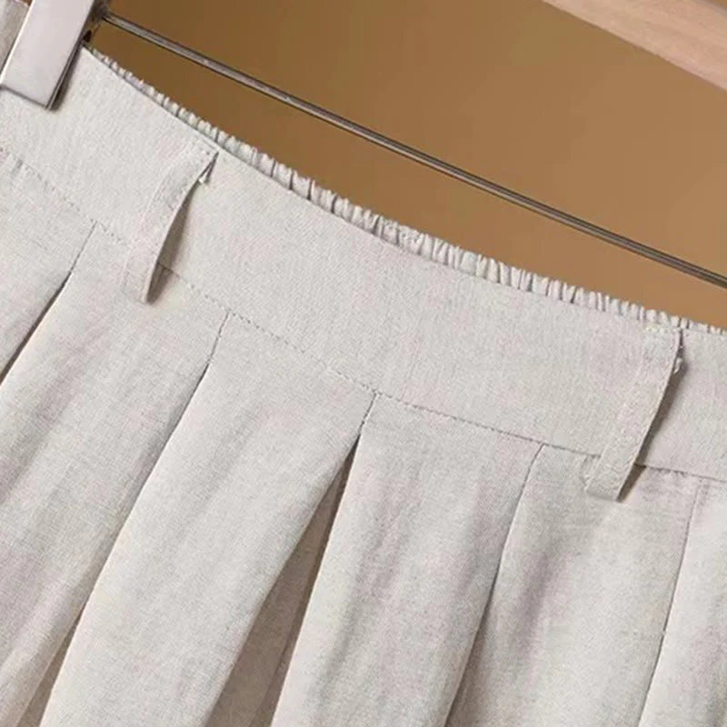 Buddha Stones Summer Casual Pure Color 7-8 Length Cotton Linen Women's Wide Leg Pants