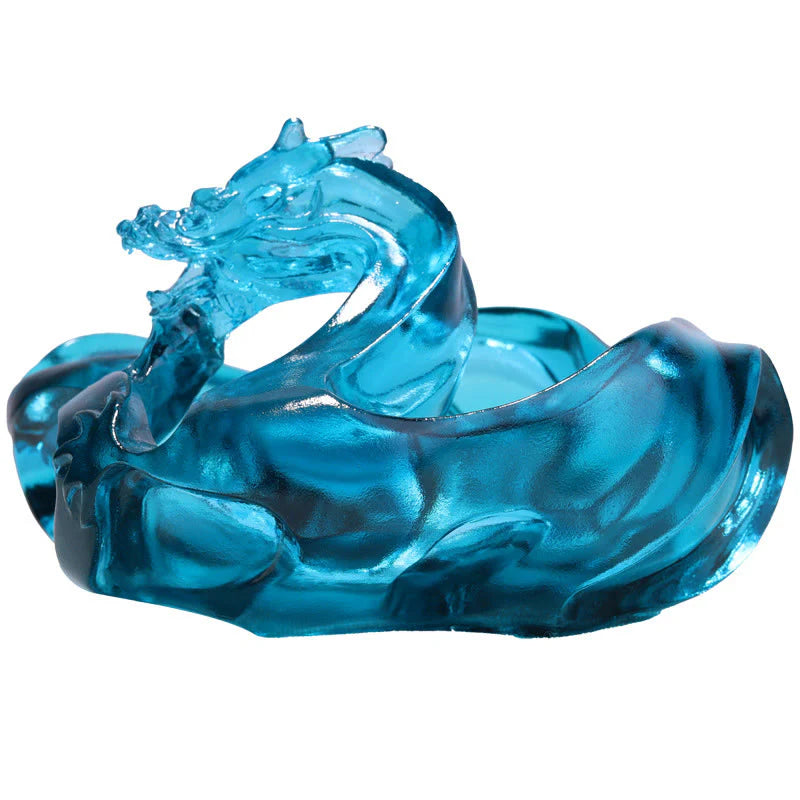 Buddha Stones Handmade Blue Dragon Liuli Crystal Art Piece Success Home Office Decoration