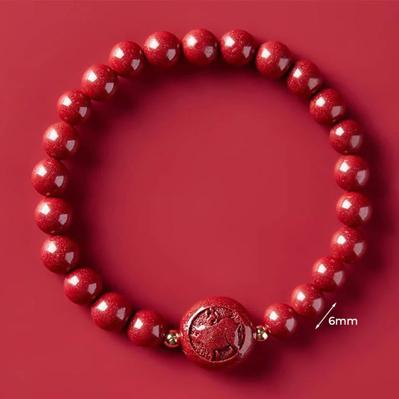 Buddha Stones Chinese Zodiac Year Of The Horse Carved Cinnabar Peaceful Blessing Bracelet