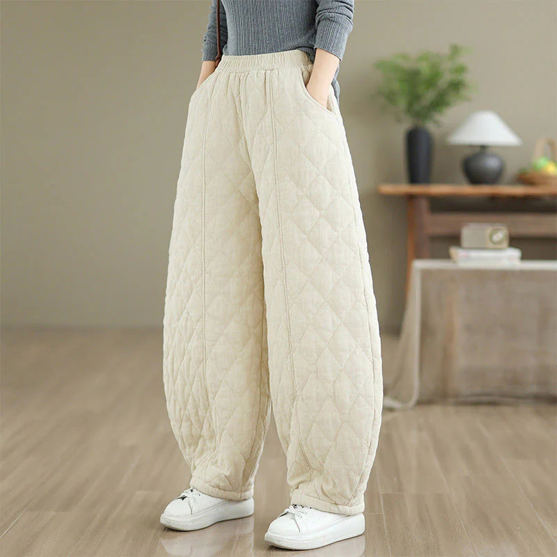 Buddha Stones Winter Diamond Pattern Cotton Women's Pants With Pockets