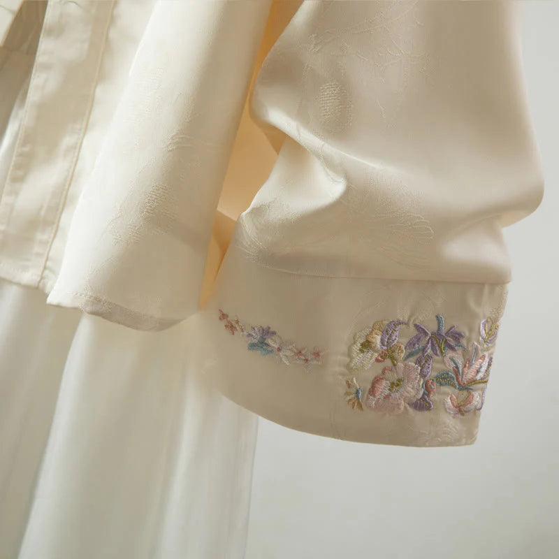 Buddha Stones Fall Flower Embroidery Frog-Button Design Long Sleeve Women's Jacket