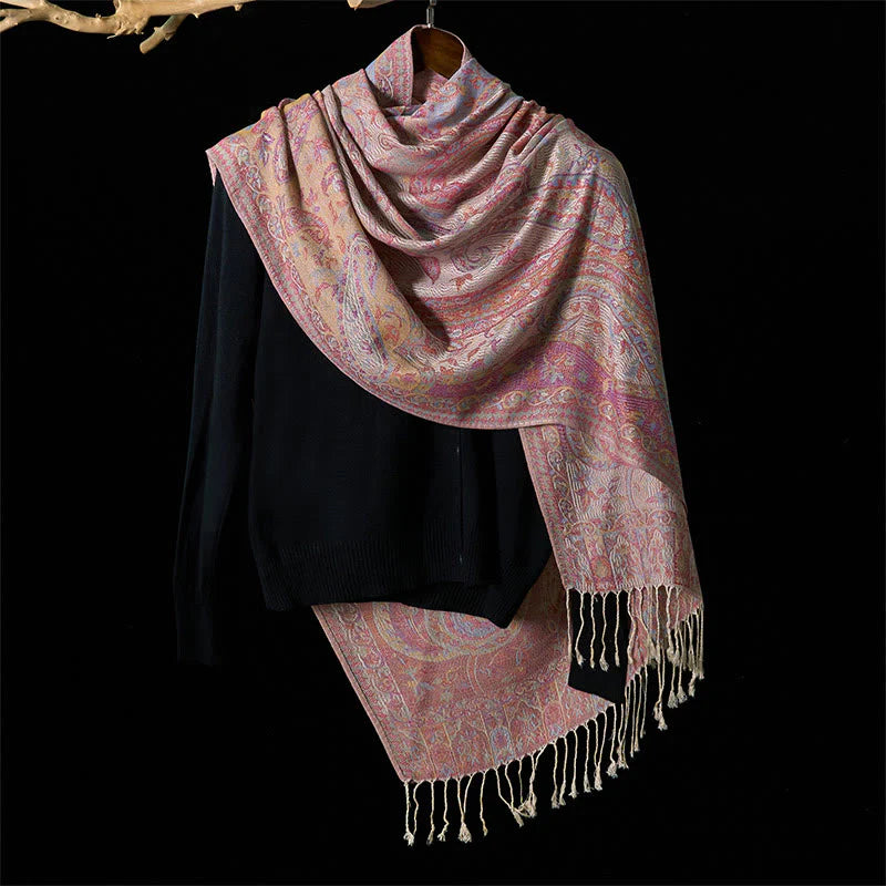 Buddha Stones Spring Cashew Flower Leaves Vines Geometric Pattern Tassel Soft Scarf Shawl