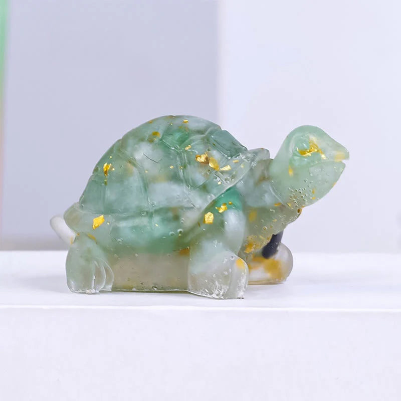 Buddha Stones Natural Crystal Gravel Drip Resin Small Turtle Decoration Statue