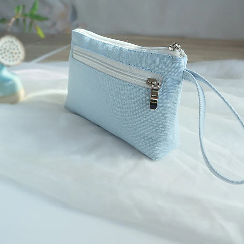 Buddha Stones Small Flower Plum Cherry Crane Peach Blossom Embroidery Canvas Wallet Shopping Purse