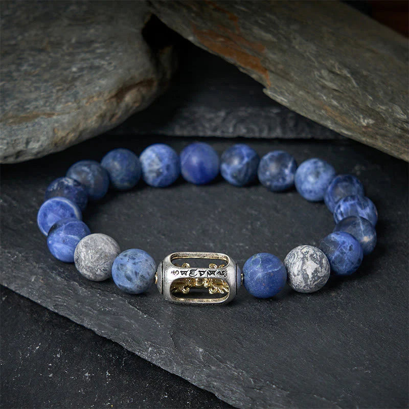 Buddha Stones Natural Sodalite Grey Jasper Om Mani Padme Hum Harmony Bracelet