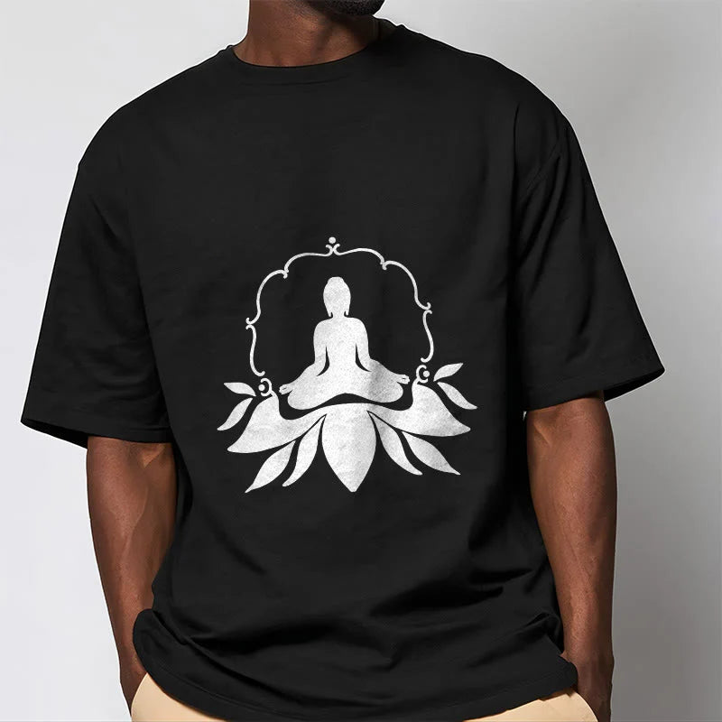 Buddha Stones Meditating Buddha Seated on Grass Tee T-shirt