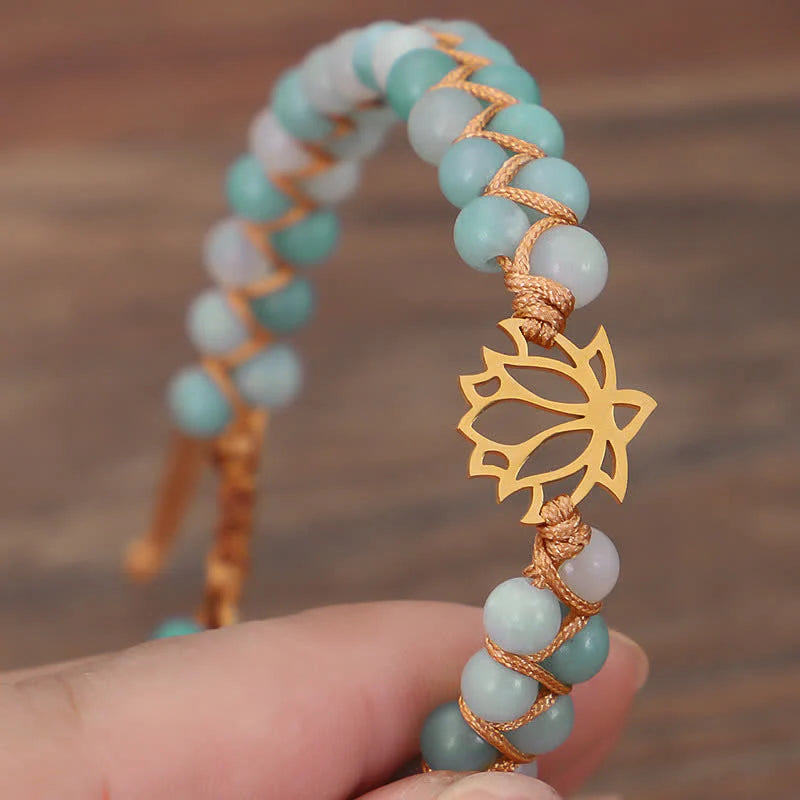 Buddha Stones Amazonite Beads Lotus Flower Balance Weave Bracelet (Extra 30% Off | USE CODE: FS30)