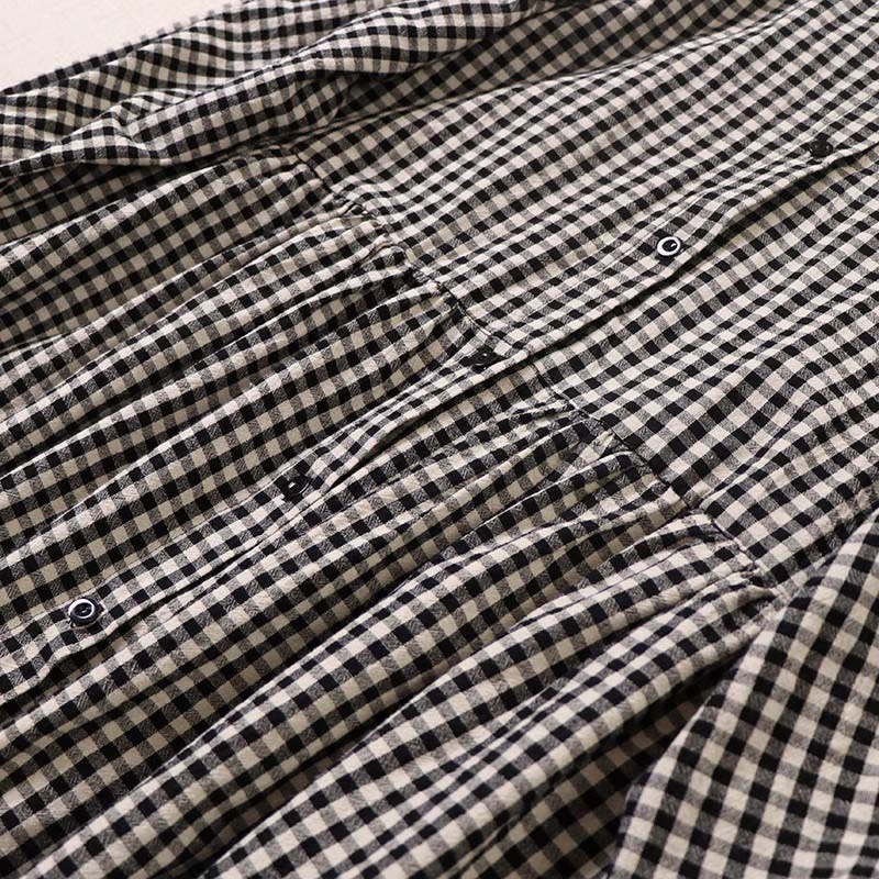 Buddha Stones Long Sleeve Plaid Simple Buttons Ruffled Design Midi Dress With Pockets
