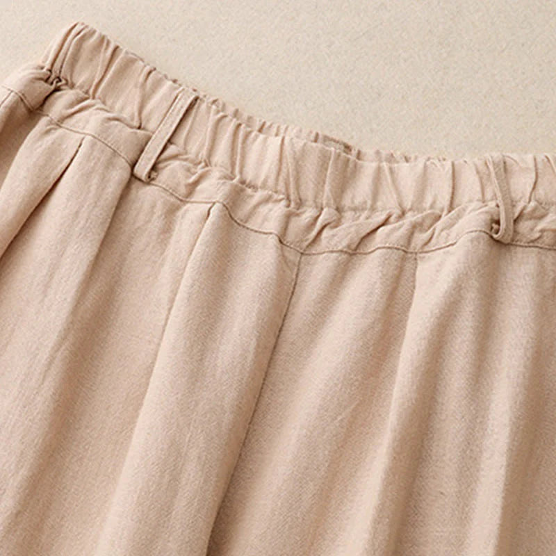Buddha Stones Commute Vintage Solid Color Women's Wide Leg Cotton Pants With Pockets