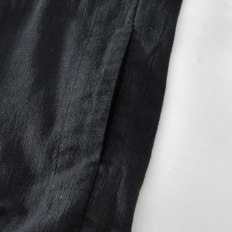 Buddha Stones Commute Plain Simple Buttons Design Men's Long Sleeve Ramie Linen Jacket With Pockets