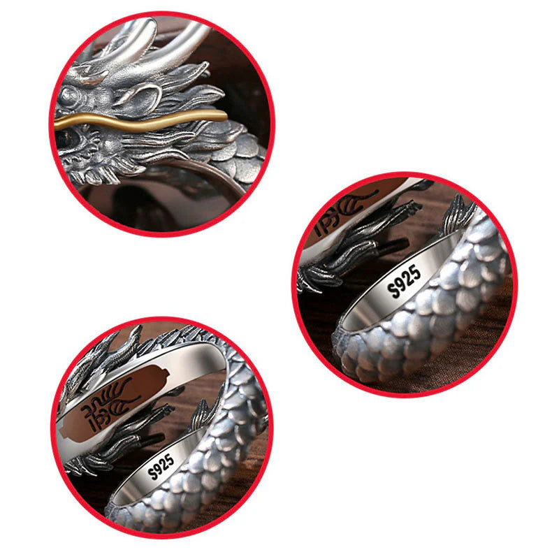 Buddha Stones 925 Sterling Silver Vintage Dragon Design Protection Strength Adjustable Ring  (Extra 30% Off | USE CODE: FS30)