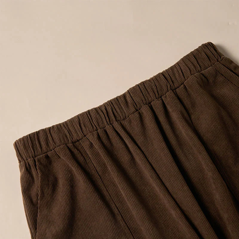 Buddha Stones Women's Commute Pure Color Corduroy Pants With Pockets