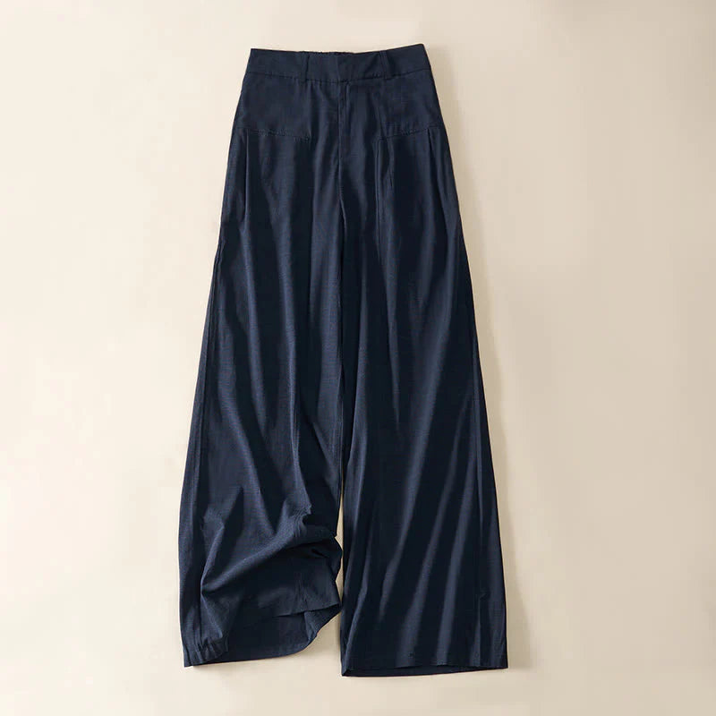 Buddha Stones Simple Zipper Design Cotton Women's Wide Leg Pants With Pockets