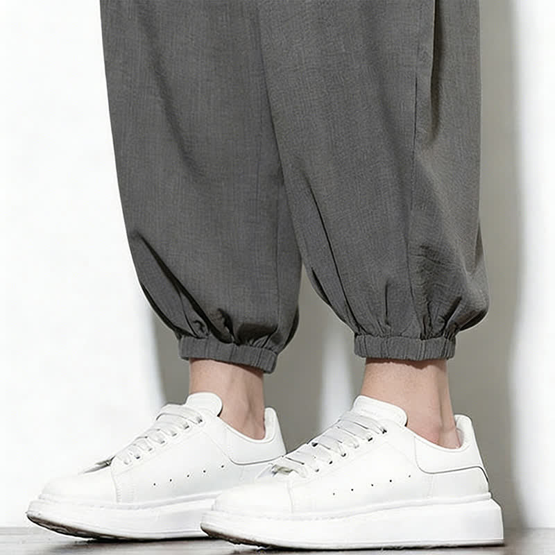 Buddha Stones Spring Solid Color Drawstring Elastic Design Men's Harem Capri Pants