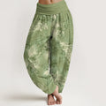 Buddha Stones Cotton Fresh Flower Bud Pattern Women's Elastic Waist Harem Pants