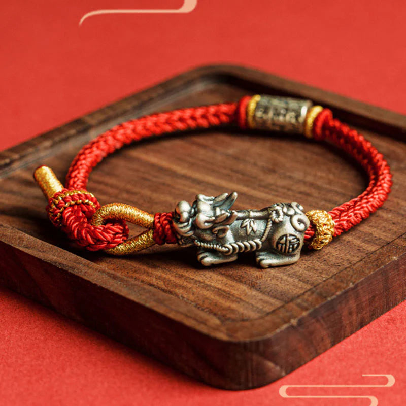 Buddha Stones 925 Sterling Silver Pixiu Om Mani Padme Hum Protection String Bracelet