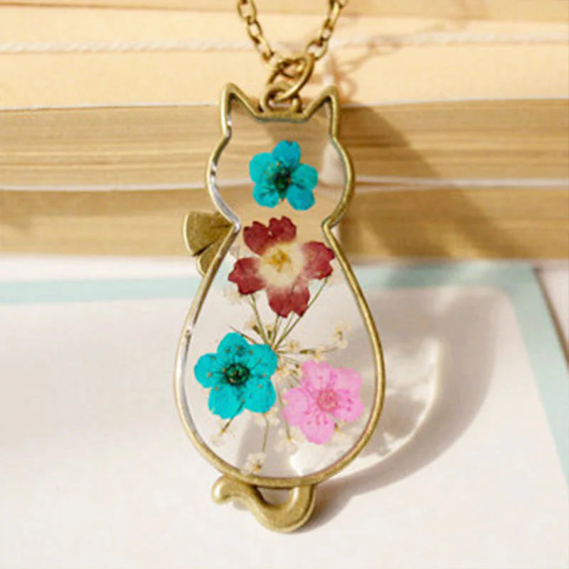 Buddha Stones Handcrafted Resin Dripping Cute Cat Copper Luck Healing Necklace Pendant
