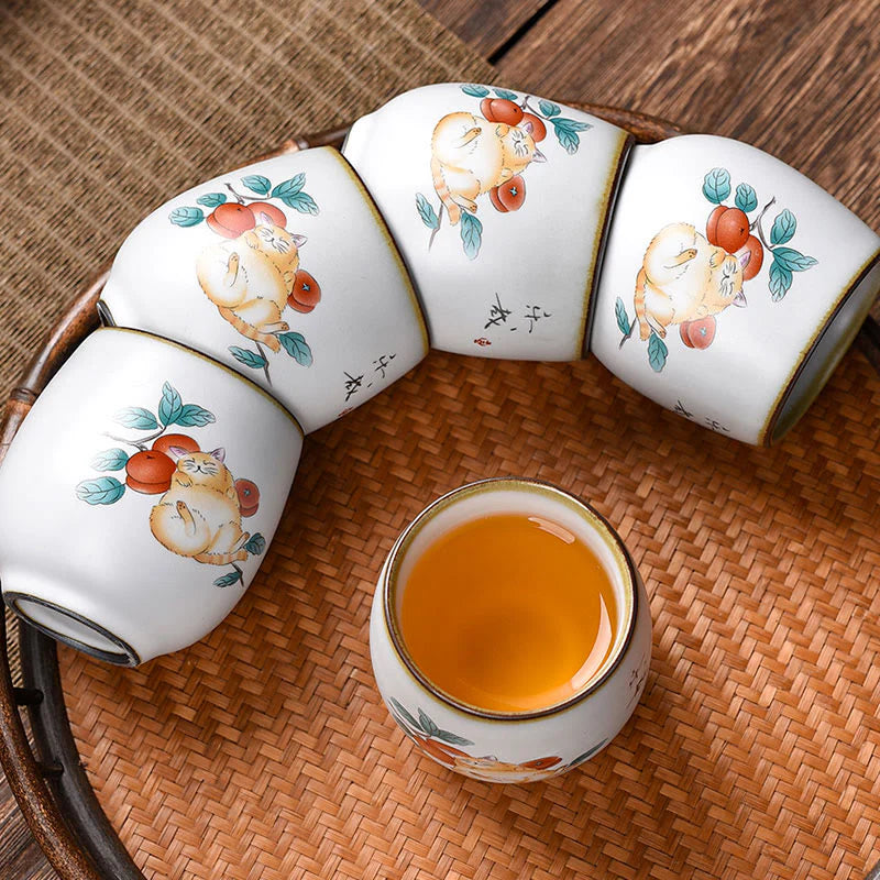 Buddha Stones Cute Lying Cat Branches Teacup Kung Fu Tea Cup