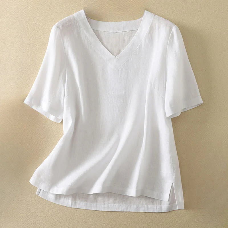Buddha Stones Summer Casual Plain Women's V-neck Design Half Sleeve T-shirt