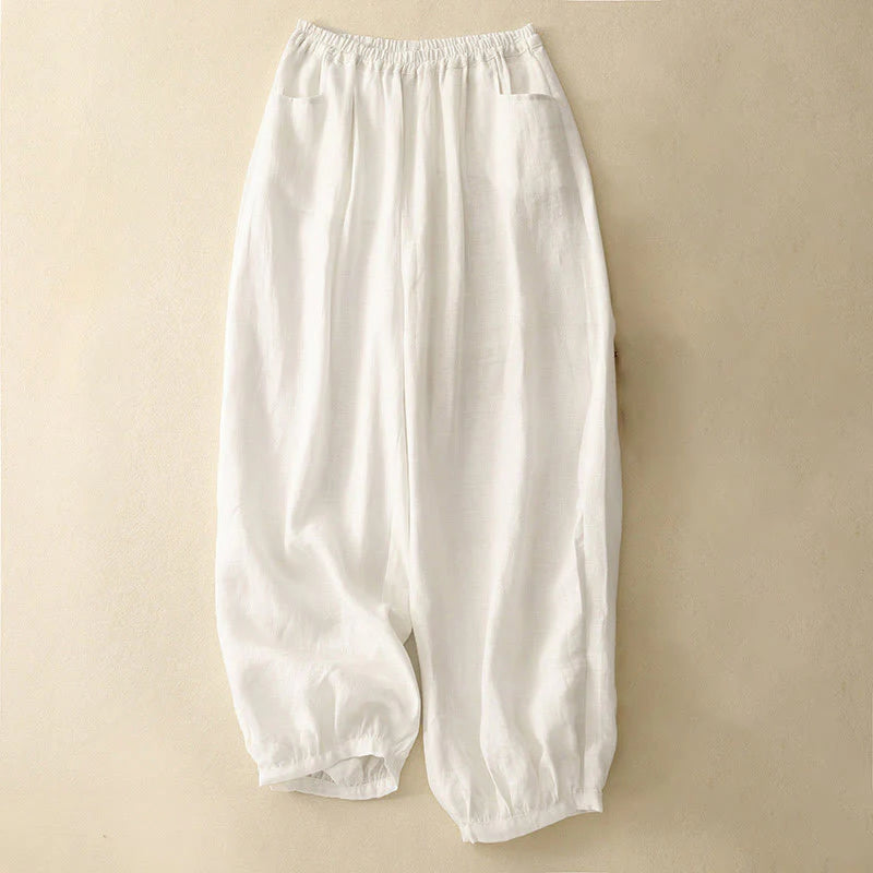Buddha Stones Summer Commute Pure Color Women's Cotton Ankle-Length Pants With Pockets