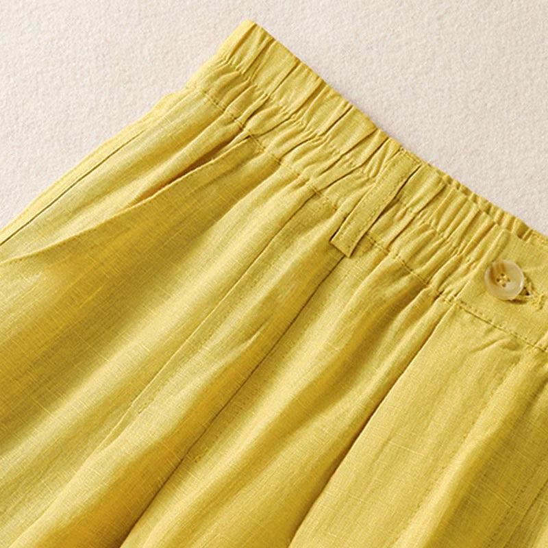 Buddha Stones Summer Button Zipper Ankle-Length Women's Pants With Pockets