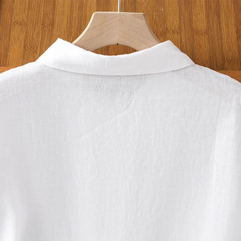 Buddha Stones Summer Plain Color Button Short Sleeve Women's Cotton Shirt