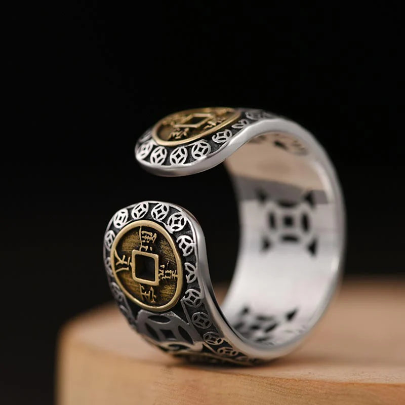 Buddha Stones Five-Emperor Coins Balance Adjustable Ring (Extra 30% Off | USE CODE: FS30)