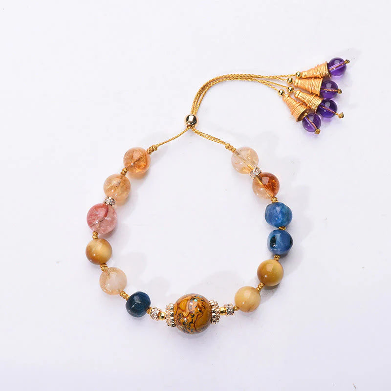 Buddha Stones Tibetan Lacquer Bead Hand-woven Various Crystals Power  Bracelet