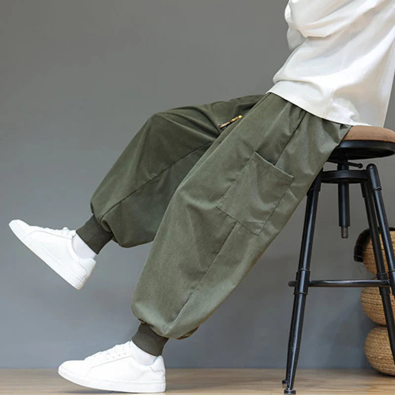 Buddha Stones Spring Solid Color Men's Ankle-Length Cotton Pants With Pockets