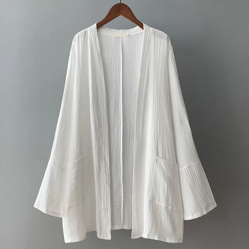 Buddha Stones Plain Long Sleeve Zen Meditation Cotton Linen Jacket With Pockets