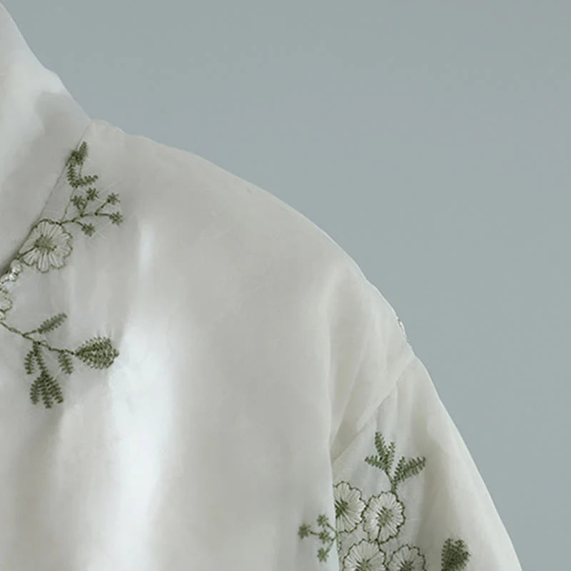 Buddha Stones Women's Embroidery Frog-button Long Sleeve Thicken Jacket With Pockets