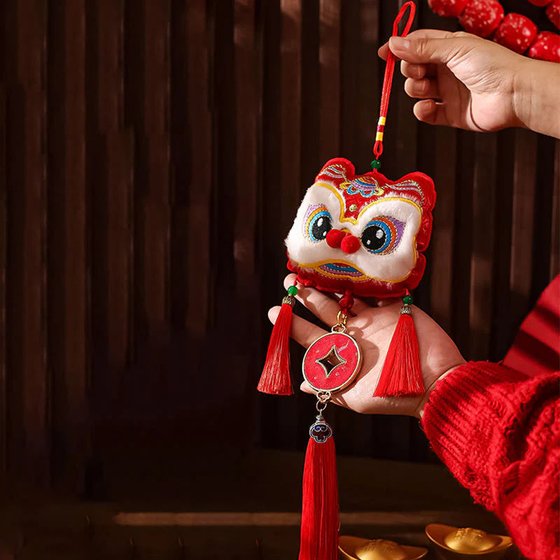 Buddha Stones Embroidery Year Of The Horse Fu Character Copper Coin Shape Red String Hanging Decoration