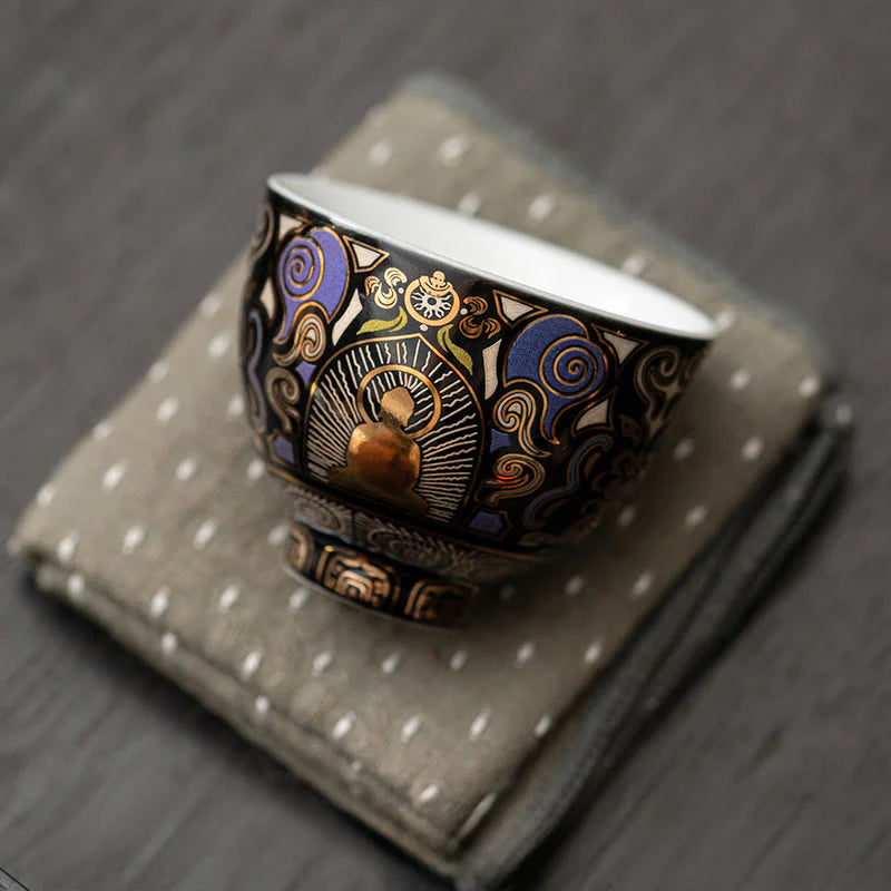 Buddha Stones Black Thangka Buddha Auspicious Clouds Teacup Kung Fu Tea Cup