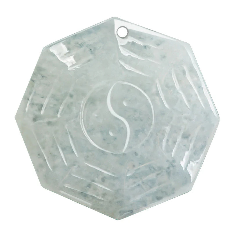 Buddha Stones Natural Jade Bagua Yin Yang Luck Necklace Pendant