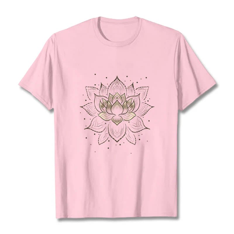 Buddha Stones Golden Lotus Flower Design Tee T-shirt