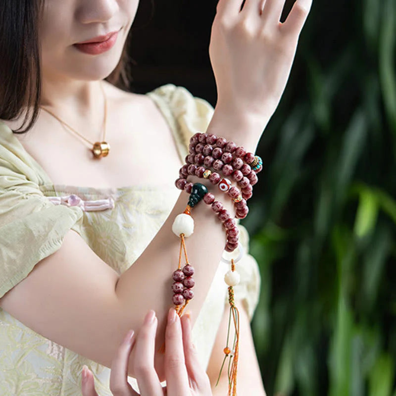 Buddha Stones Red Bodhi Seed Om Mani Padme Hum Lotus Engraved Harmony Bracelet (Extra 30% Off | USE CODE: FS30)
