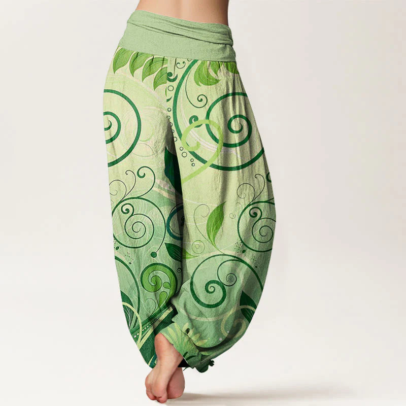 Buddha Stones Cotton Casual Vining Floral Pattern Women's Harem Pants