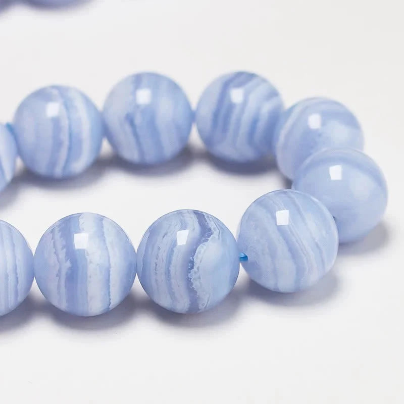 Buddha Stones Round Design Natural Blue Lace Agate Beaded Bracelet