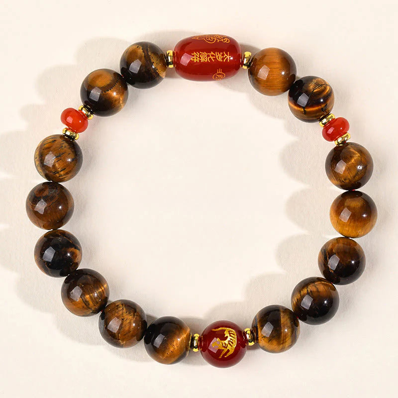 Buddha Stones 12 Chinese Zodiac Natural Tiger Eye Red Agate Protection Bracelet