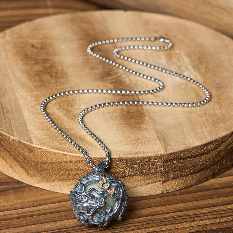 Buddha Stones Copper Dragon Surrounding Bead Strength Pendant Necklace