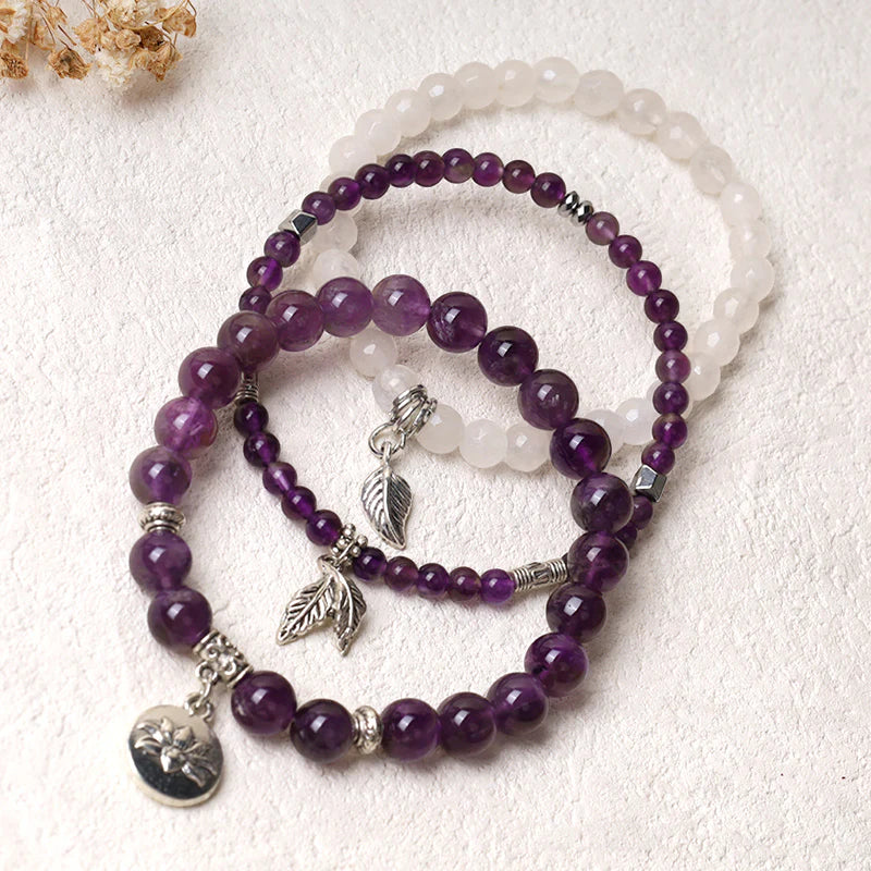 Buddha Stones 3PCS Natural Quartz Crystal Beaded Healing Energy Lotus Bracelet