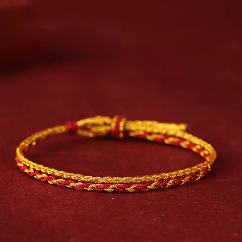 Buddha Stones 999 Gold Beads Year Of The Horse Double Wrap Golden Red String Luck Bracelet